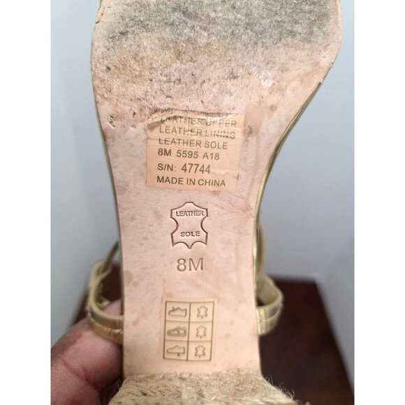 Tory Burch Gold Metallic Espadrille Block Pump Sandals W/ Logo Accent Size 8 - Picture 10 of 11